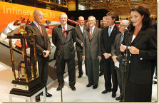 During the presentation of the Le Mans trophy at Paris (from left to right): Piere Leseur, Deputy President of the ACO, Dr Martin Winterkorn, Chairman of the Board at AUDI AG, Dr Wolfgang Ullrich, Head of Audi Sport, Claude Barré, General Director of the ACO, Dr Werner Mischke, Board Member at AUDI AG, Technical Development, Daniel Poissenot, Sport Director of the ACO, Michel Cosson, President of the ACO, and Petra van Oyen, Head of Audi Sport Press