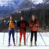 The Audi works drivers (from left) Emanuele Pirro, Tom Kristensen and Frank Biela during cross country skiing in St. Moritz