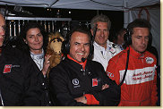 Reinhold Joest, Teamdirector Audi Sport North America, Petra van Oyen with good luck charm Alf