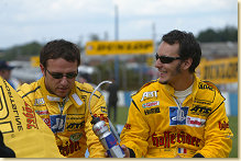 Audi drivers Christian Abt and Laurent Aiello (from left)