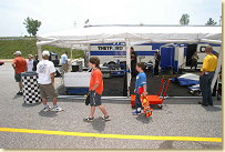 Some young race fans check out Dyson Racing's paddock area during the lunch break at Tuesday's American Le Mans Series test session at Road Atlanta. Testing will continue Wednesday and is open to the public at no charge.