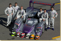 Audi Sport UK Team Veloqx drivers (from left): Guy Smith, Jamie Davies, Johnny Herbert, Frank Biela, Allan McNish, Pierre Kaffer  Road Atlanta