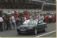 Tom Kristensen, Frank Biela and Emanuele Pirro during the drivers' parade