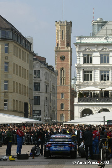 Audi race taxi on Hamburg´s city hall market square
